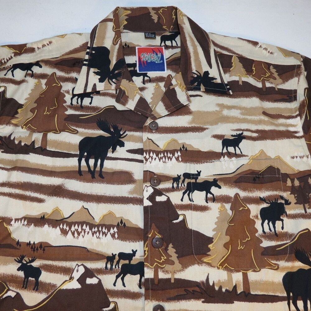 MOOSE WILDERNESS ALASKA D'EM CRAZY S HAWAIIAN STYLE Camp SHIRT M